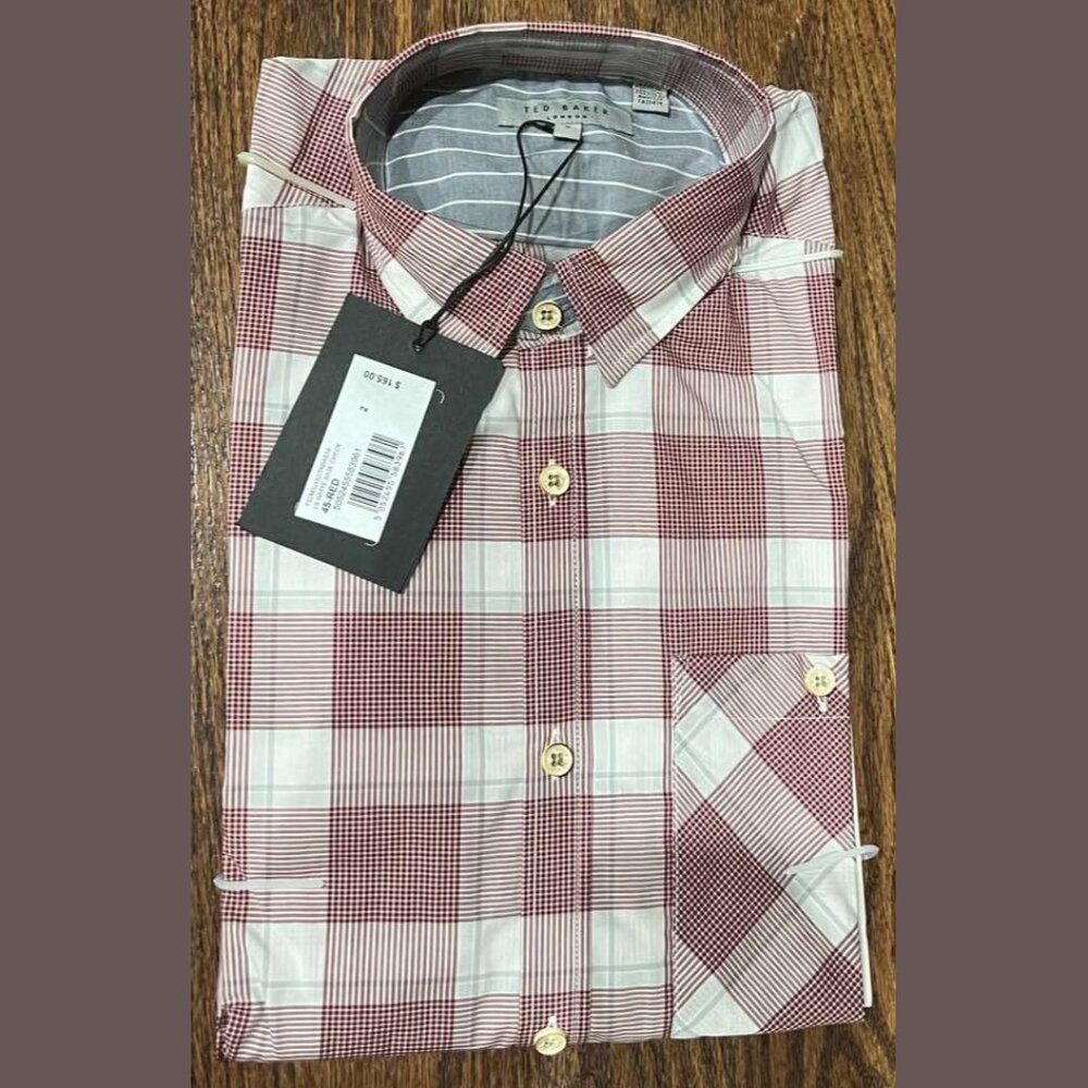 $165 - NWT TED BAKER LONDON LS WHITE BASE CHECK SHIRT